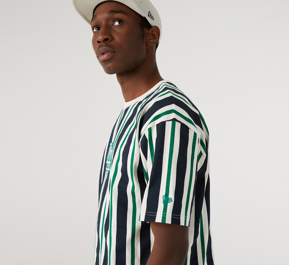 MLB Oversized Stripe Tee Los Angeles Dodgers - White/Navy/Green - Headz Up 