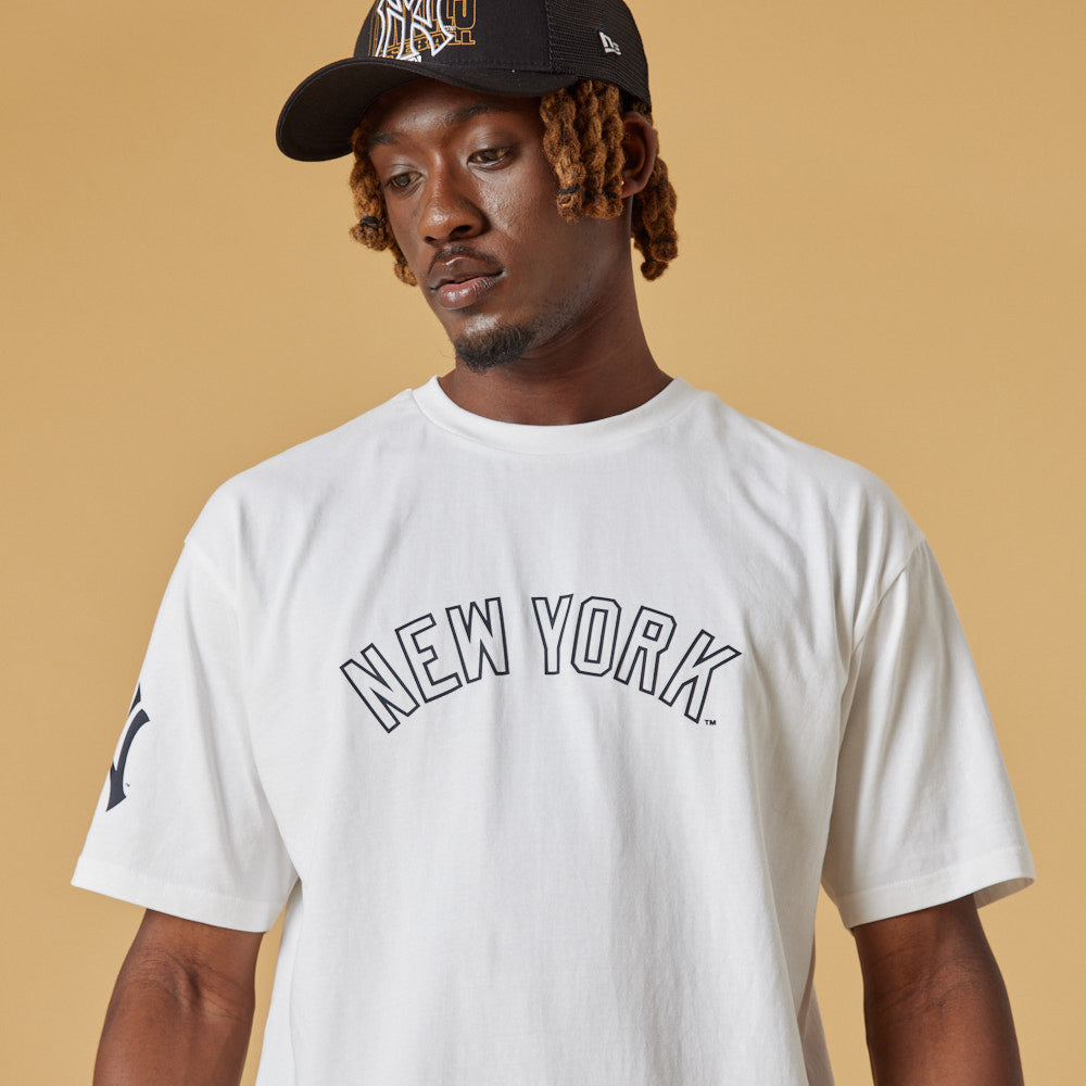 New York Yankees Washed Pack Wordmark Oversized Tee - Hvid - Headz Up 