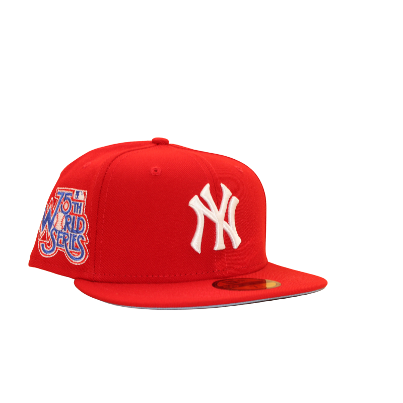 New York Yankees Cooperstown 59Fifty Fitted 75th World Series Scarlet/Sky Blue - Headz Up 