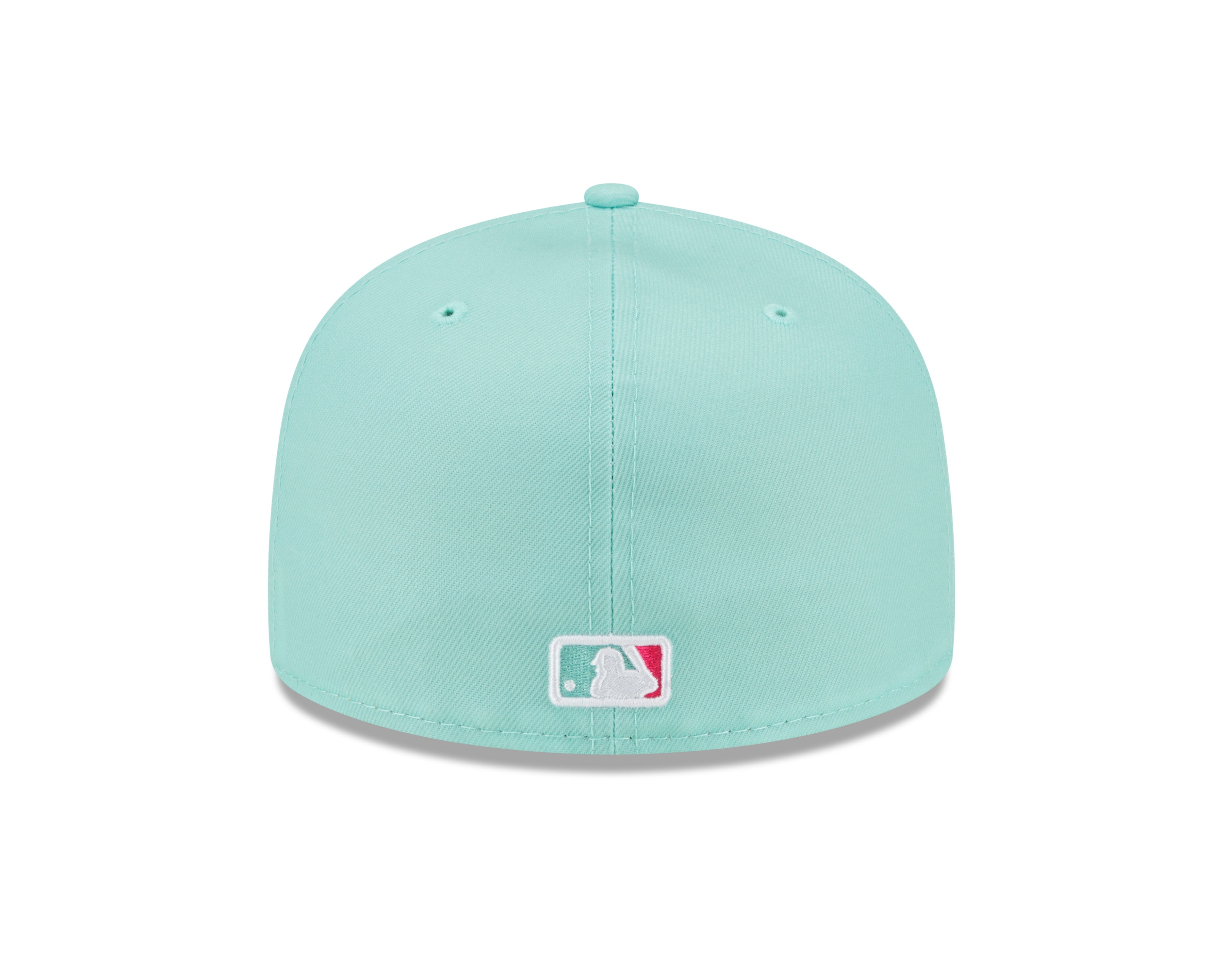 New Era San Diego Padres 59Fifty fitted cap i teal farve med bygningsdesign, perfekt til fans.