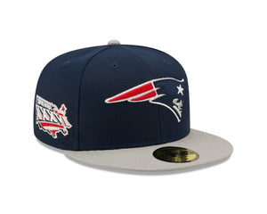 New England Patriots SIDE PATCH 59FIFTY Fitted Cap - Navy/Grå - Headz Up 