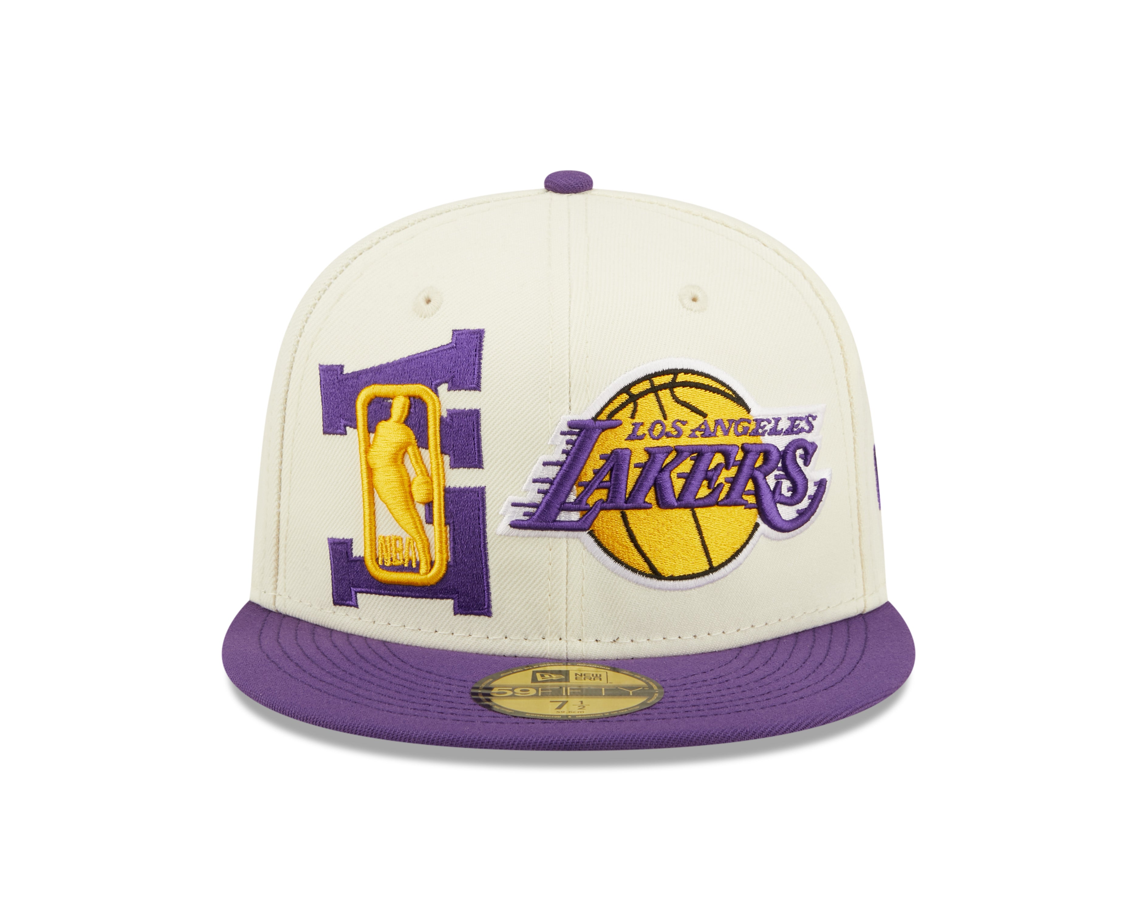 NBA22  DRAFT Los Angeles Lakers 59Fifty Fitted - Off White/Purple - Headz Up 