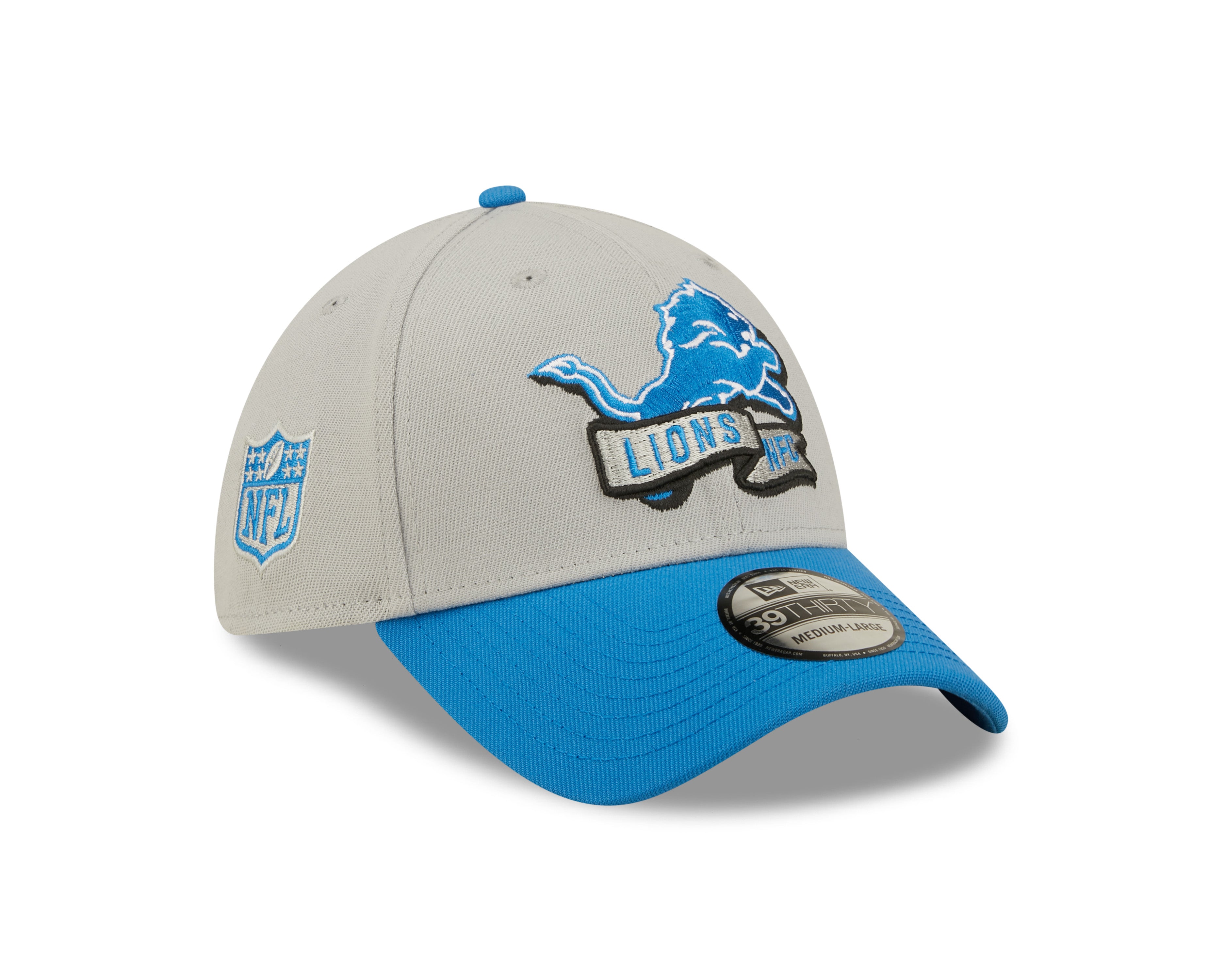 Detroit Lions NFL Sideline 2022 39THIRTY Stretch Fit Cap - Grey/Blue - Headz Up 