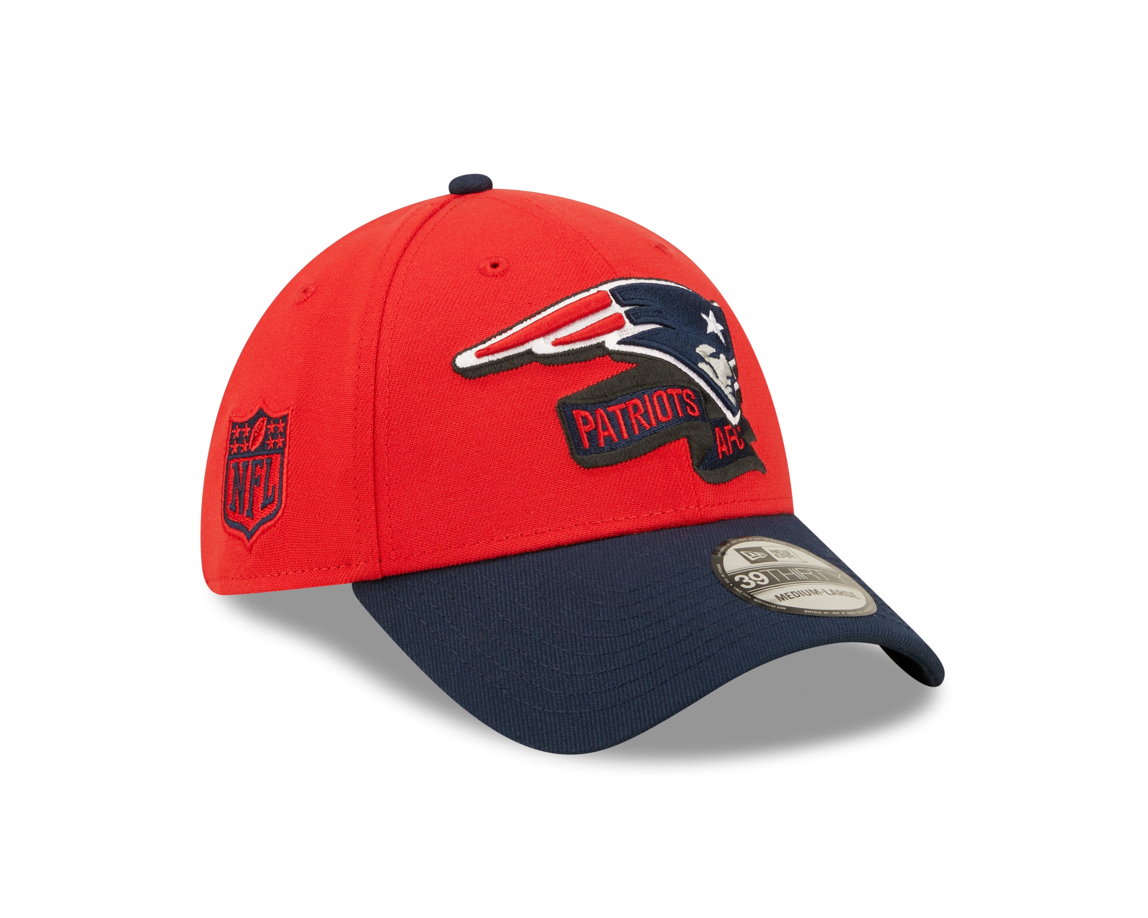 New England Patriots NFL Sideline 2022 39THIRTY Stretch Fit Cap - Red/Blue - Headz Up 