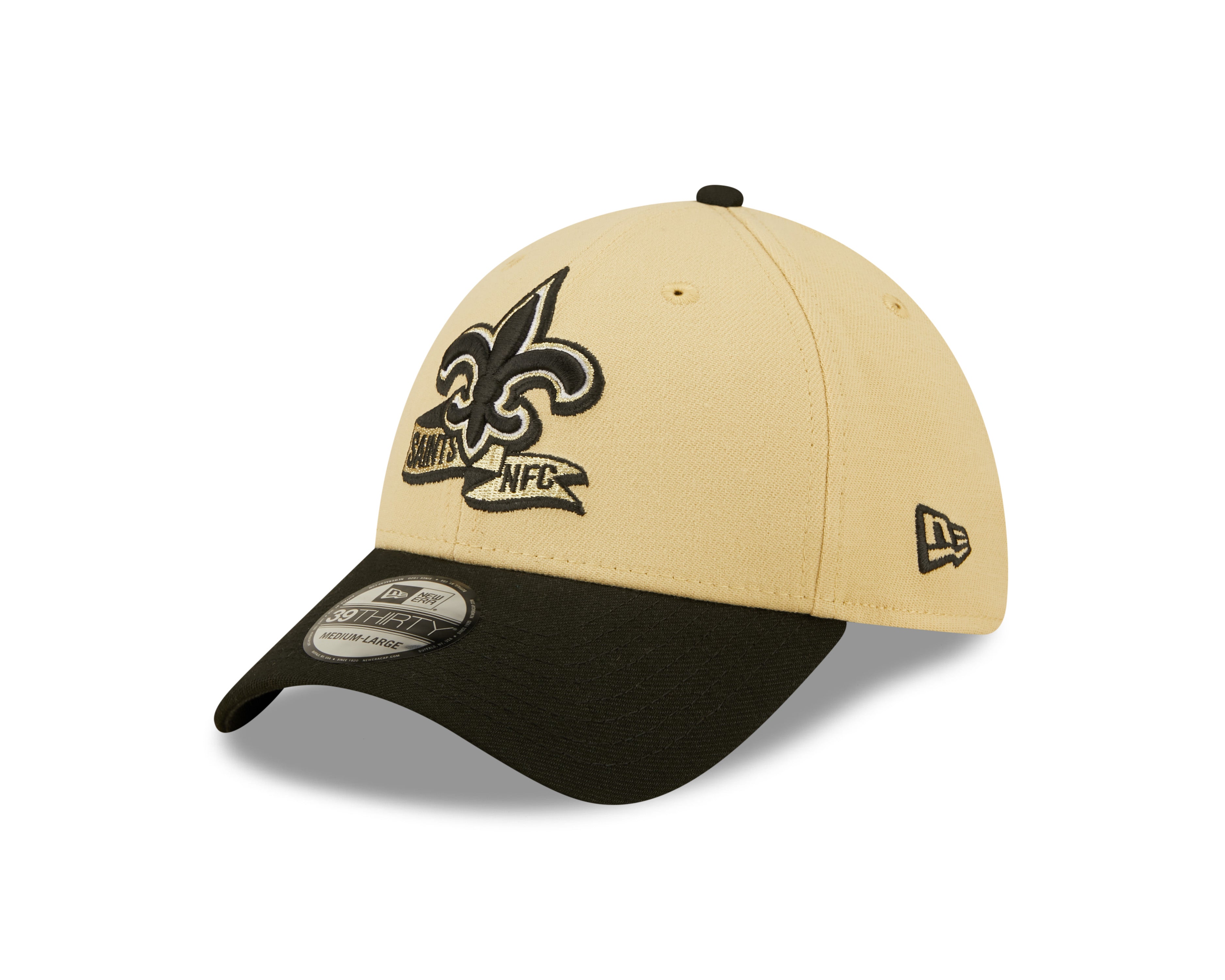 New Orleans Saints NFL Sideline 2022 39THIRTY Stretch Fit Cap - Khaki/Black - Headz Up 