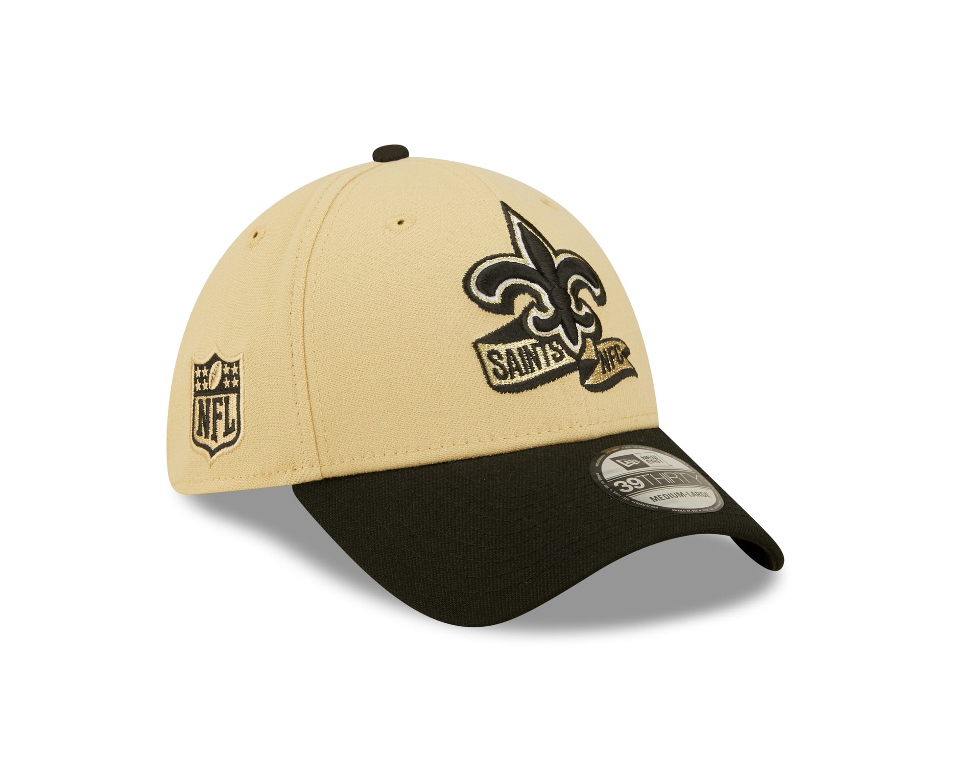 New Orleans Saints NFL Sideline 2022 39THIRTY Stretch Fit Cap - Khaki/Black - Headz Up 