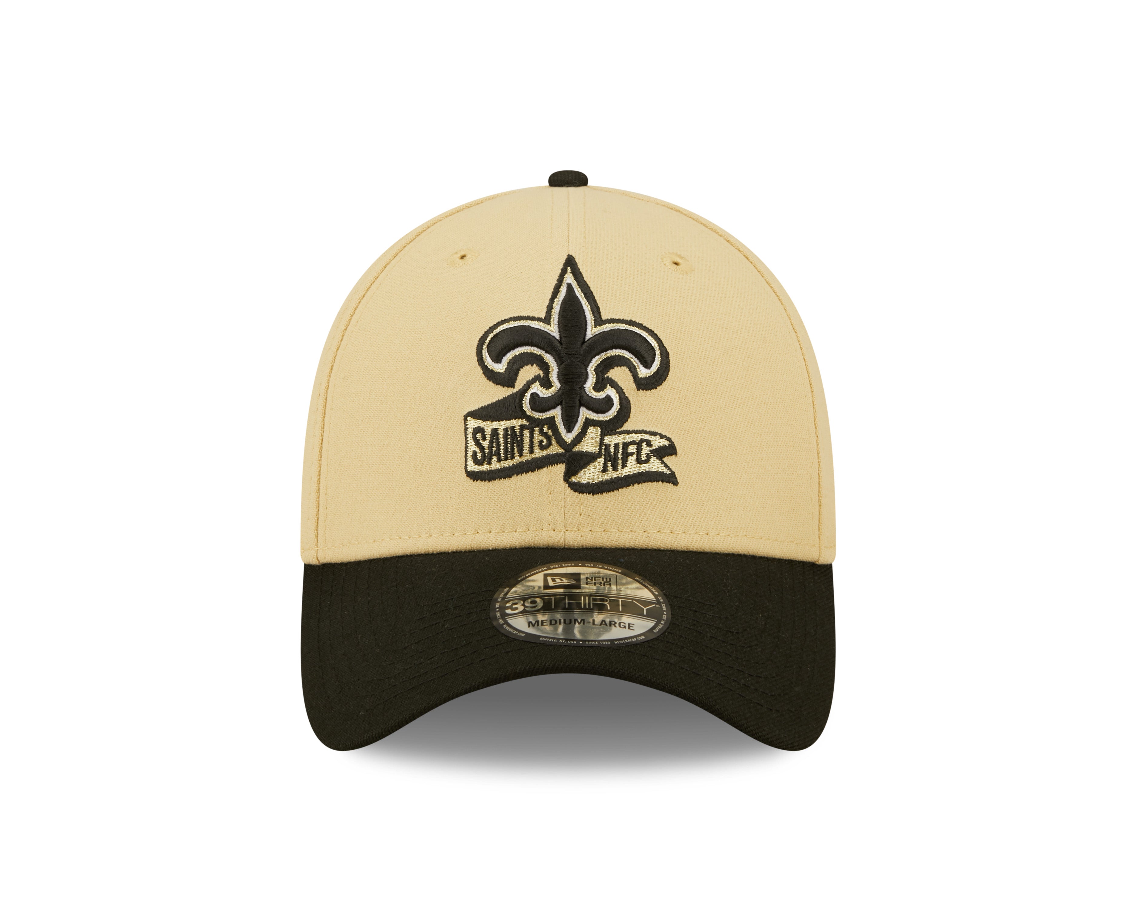 New Orleans Saints NFL Sideline 2022 39THIRTY Stretch Fit Cap - Khaki/Black - Headz Up 