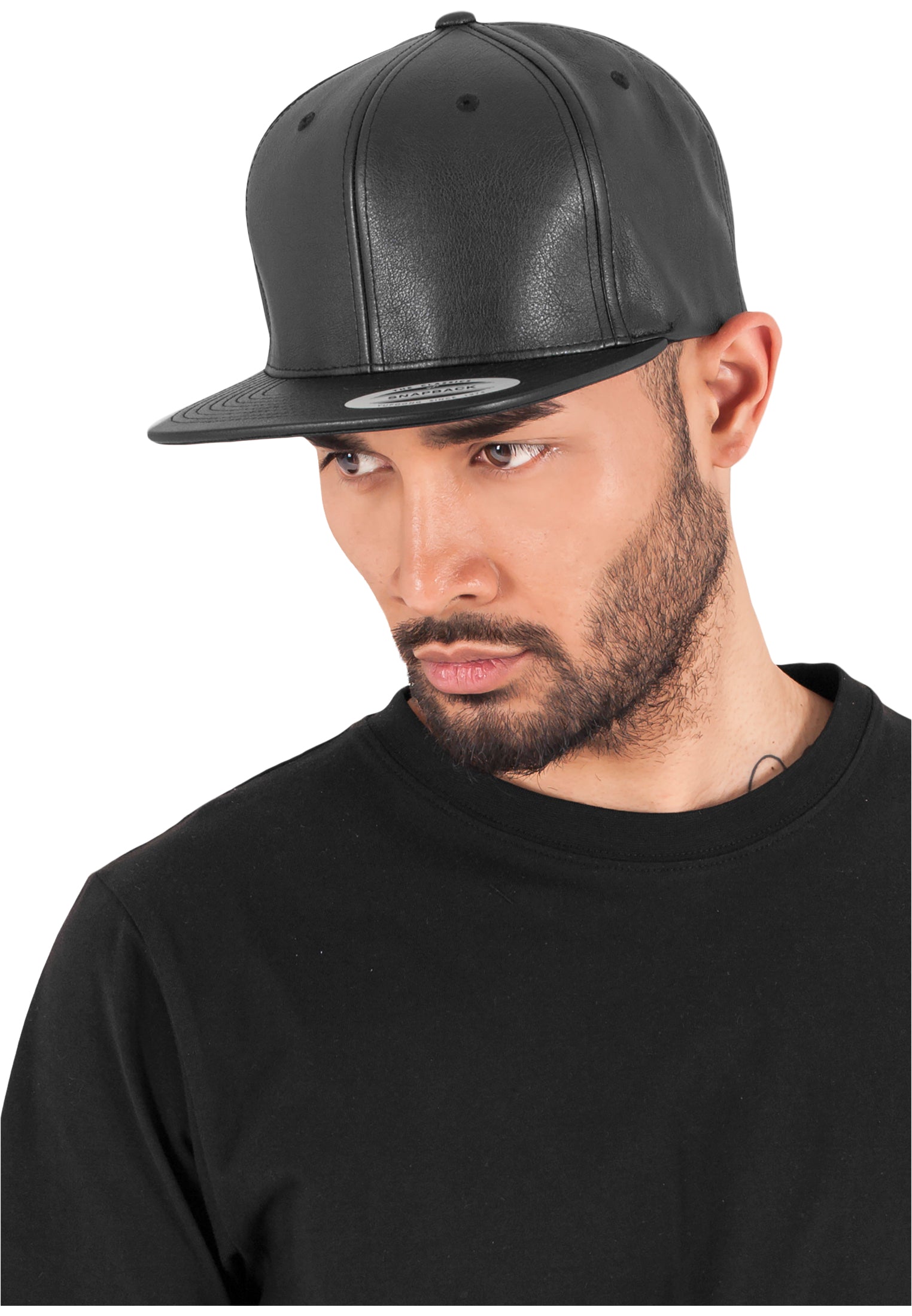 Full Leather Imitation Snapback - Black - Headz Up 