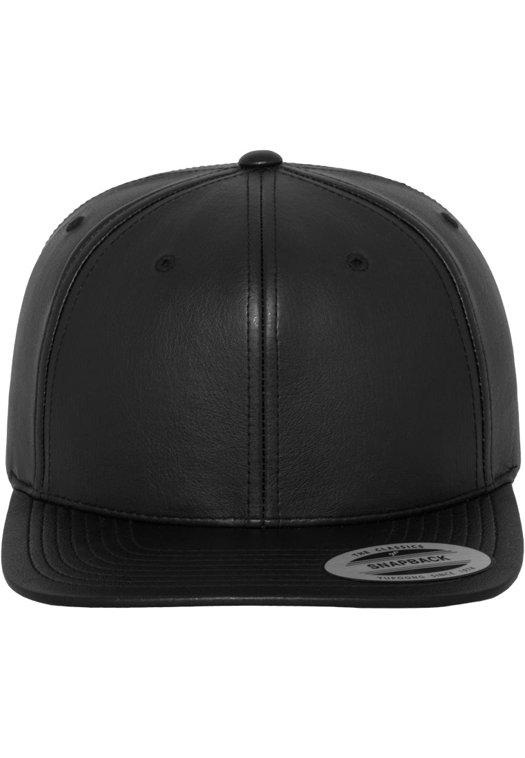 Full Leather Imitation Snapback - Black - Headz Up 