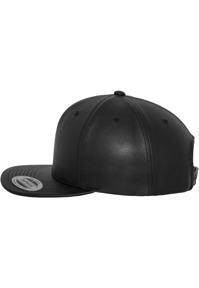 Full Leather Imitation Snapback - Black - Headz Up 