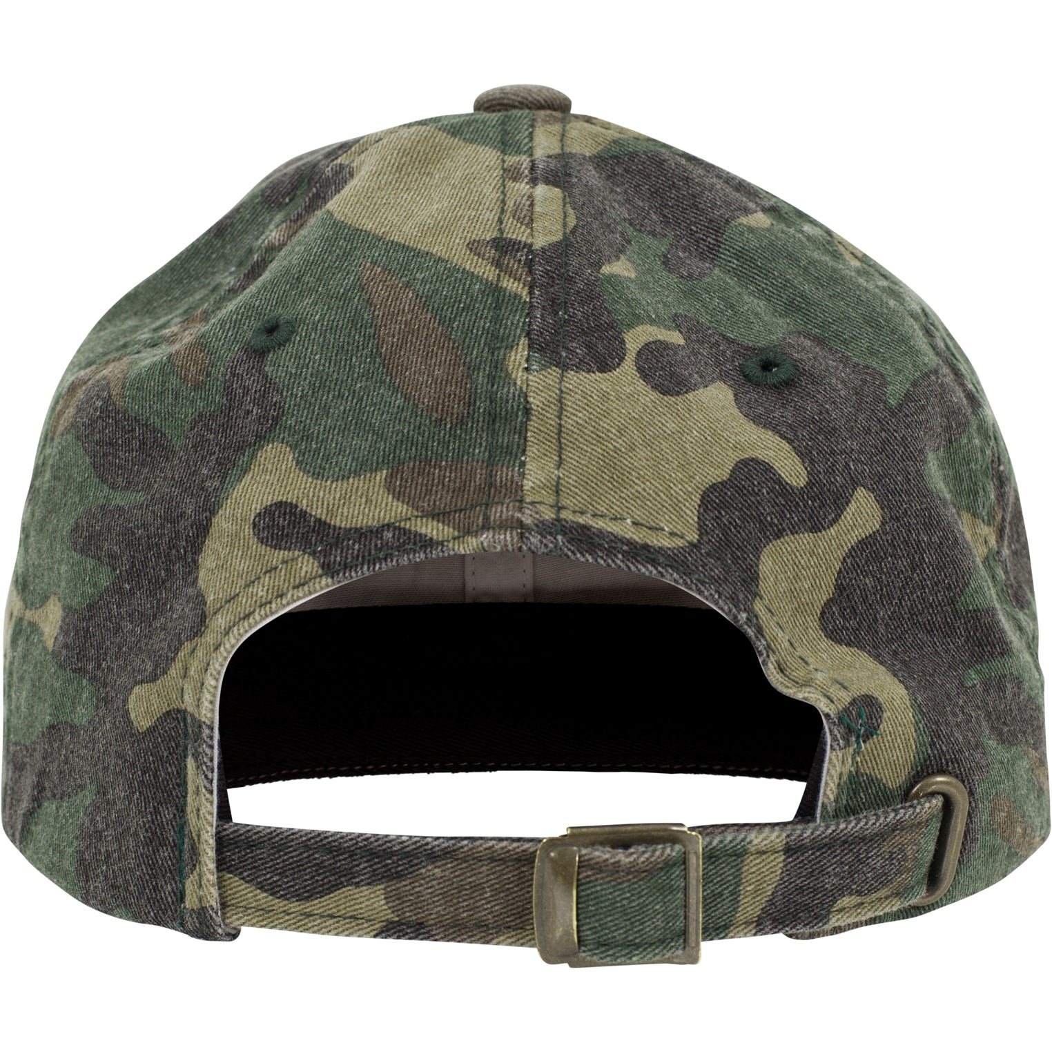 Yupoong lavprofil camouflage vaskede kasket med justerbart strop, klassisk stil og blød bomuldsfinish.