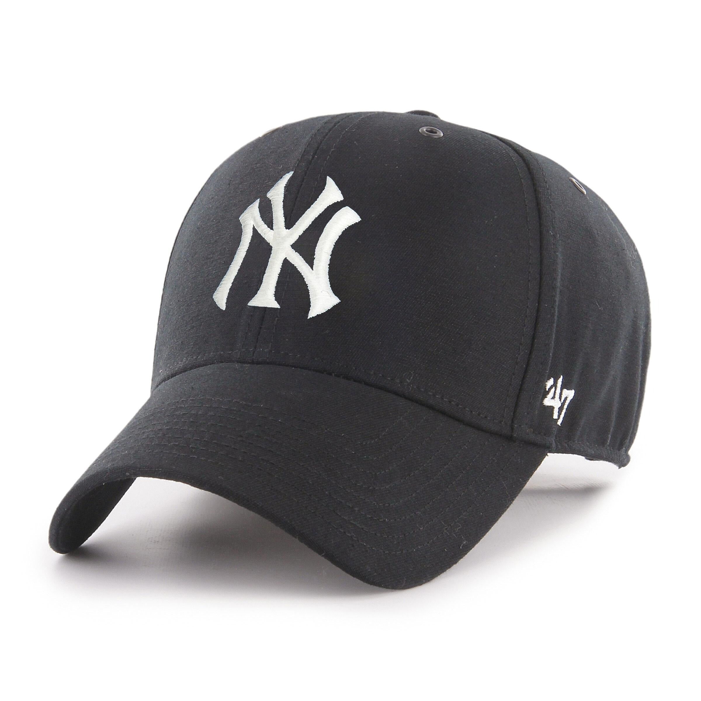 Sort '47 New York Yankees MLB Aerial MVP justerbar kasket med Yankees logo og komfortabel pasform, vist på billedet.